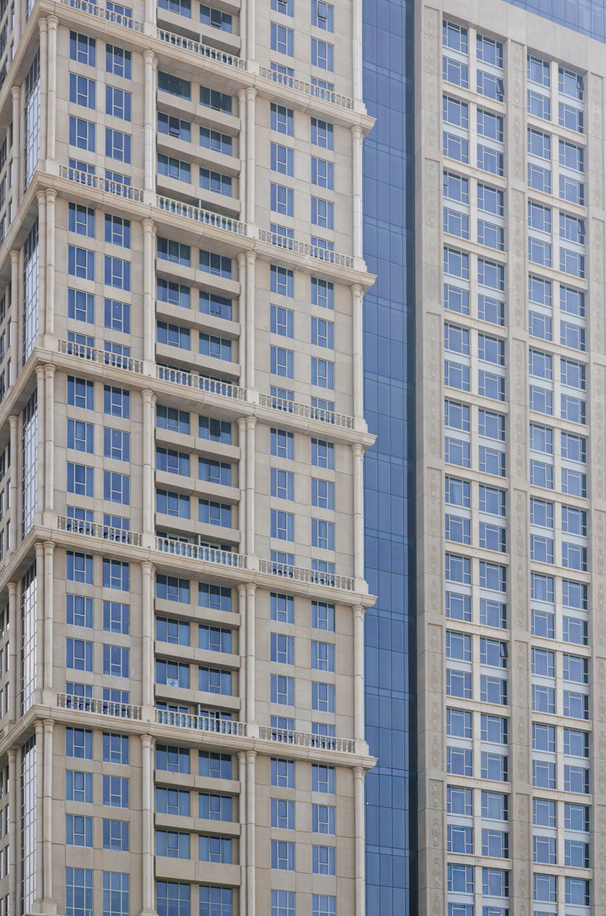 modern skyscrapers with glass facades in urban setting
